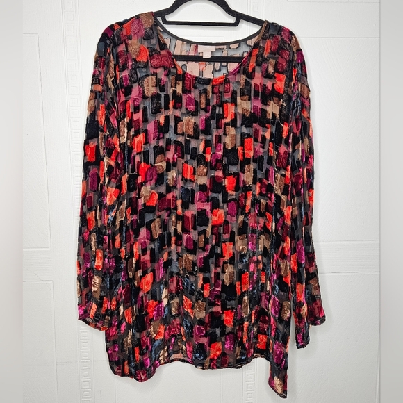 J. Jill Burnished Velvet Mesh Multicolor Tunic Blouse Sz XL EUC - Picture 1 of 1